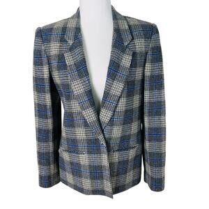 Vintage Koret Career Size 10 Women's Wool Blazer Jacket Blue Gray Plaid Preppy